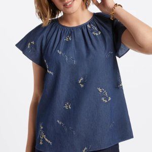 Draper James Embroidered Chambray Swing Top, Size L